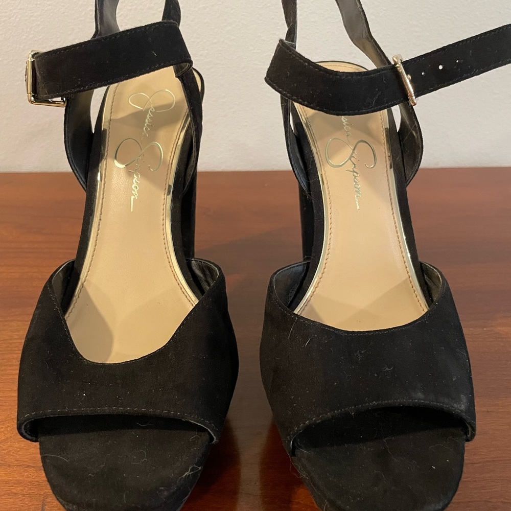 Jessica Simpson Black Platform Sandals with Ankle Strap